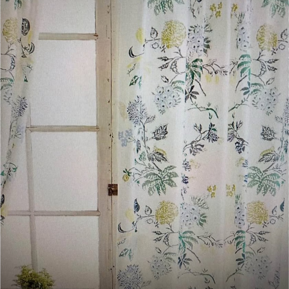 Anthropologie Botanical Print Curtains in Green and Yellow